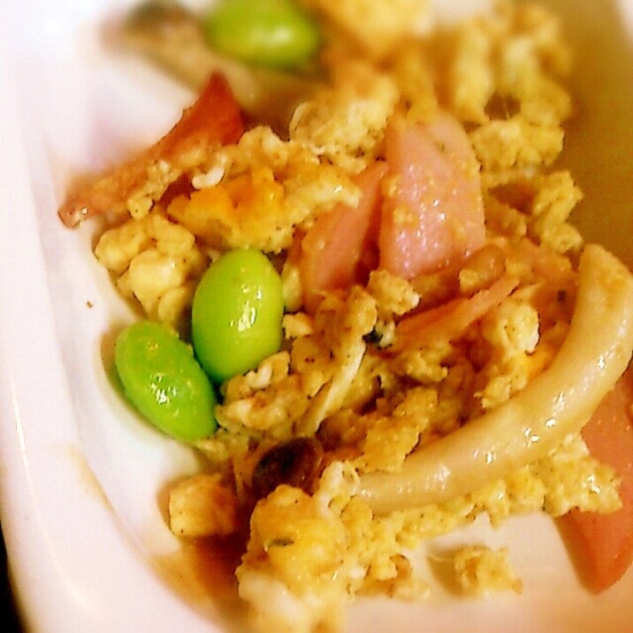 味付け簡単!ハムと枝豆のカレー味スクランブルエッグ